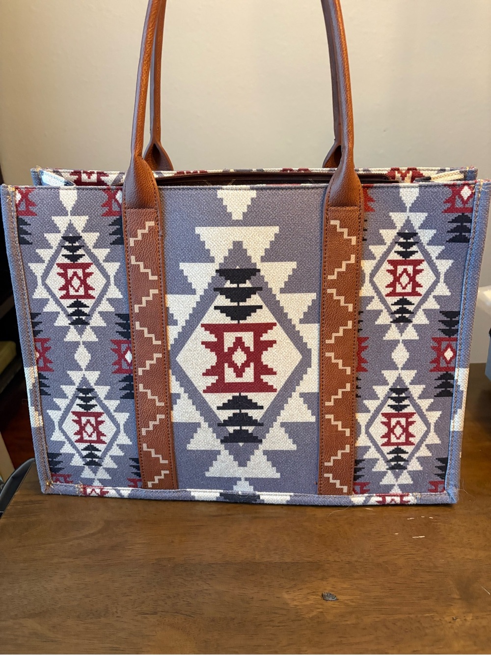 Wrangler Southwestern Canvas Tote in Gray, Red & Brown